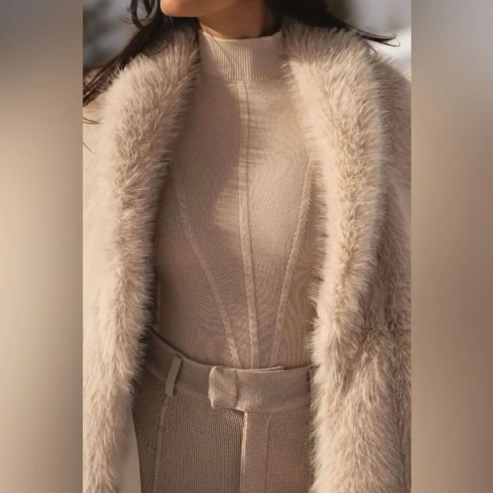 Tan faux fur trim sweater